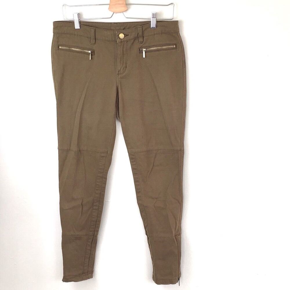 Michael Kors jeggings size 6 EUC army green zipper ankle length Fake back pocket